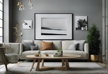modern interior rende livingroom 3D background poster frame style Mock Scandinavian