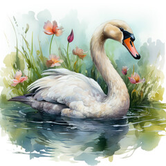 Watercolor Swan, clipart Illustration, Generative Ai