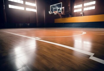 'court basketball floor wooden tribune background light blur blurred wood sport hoop basket indoor...
