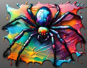 Colorful Spider on Gray Background. Generative AI