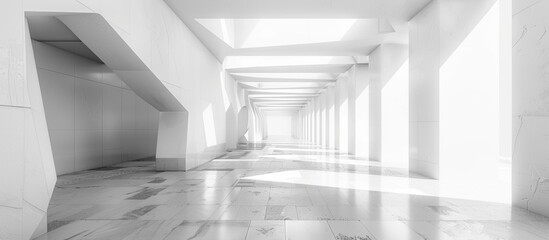 A spacious corridor with natural light coming from a skylight above and elegant marble flooring