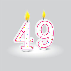 Birthday candle numbers four and nine. Colorful confetti design. Celebration theme. Vector illustration. EPS 10.