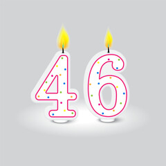 Birthday candle numbers four six. Celebration flame on white. Festive number design. Vector illustration. EPS 10.