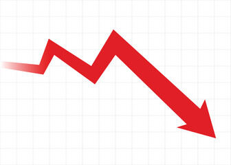 big red arrow graph going down business loss financial decline economic fall recession - obrazy, fototapety, plakaty