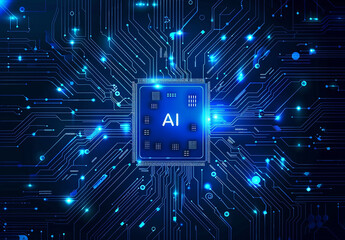 Photo of ai technology microchip background design with digital transformation concept