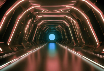 Obraz premium 'background tunnel futuristic space abstract lines light ultraviolet 3d neon corridor render empty triangular glowing poduim three-dimensional line triangle'