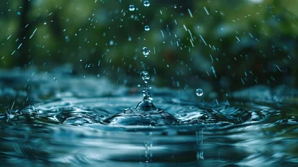Fotobehang a drop of water falls into water © Ariestia