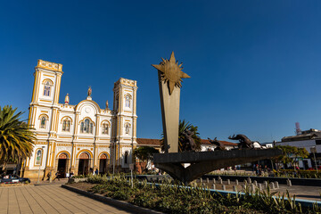 Sogamoso, Boyaca - Colombia. April 10, 2024. The cathedral is republican in style, in front there...
