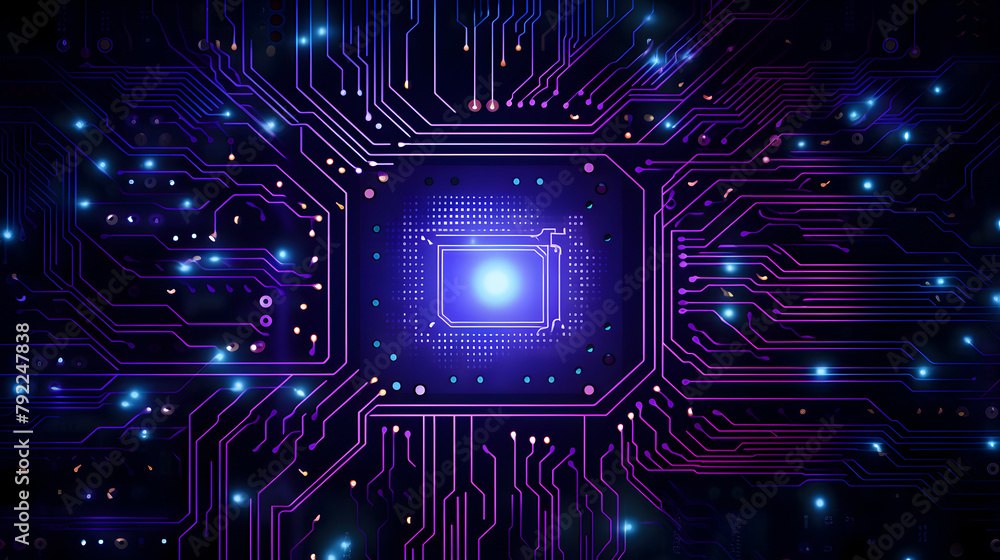 Fototapete Digital technology neon abstract geometric circuit graphic poster web page PPT background