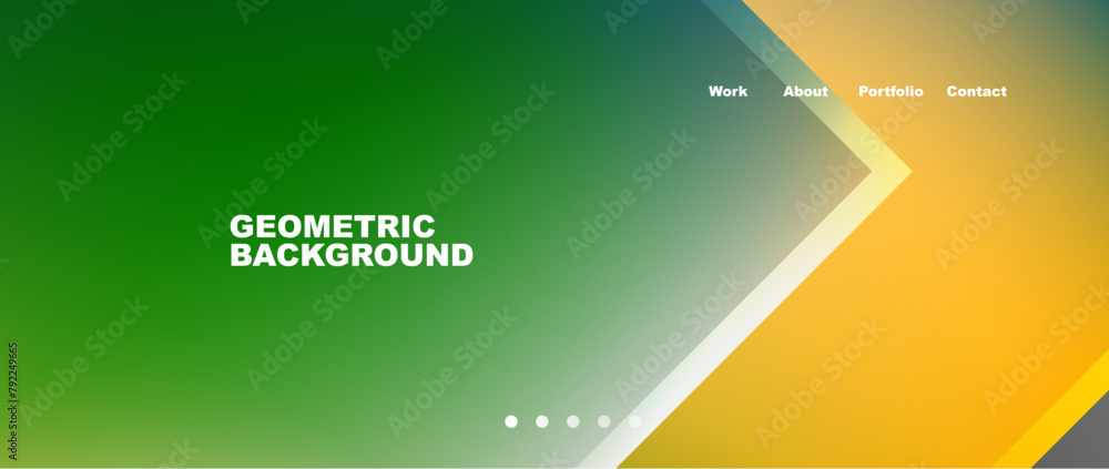 Poster A decorative background featuring a green and yellow geometric design with a white arrow. Ideal for personal computer or laptop screens. Includes rectangles, circles, and macro photography elements