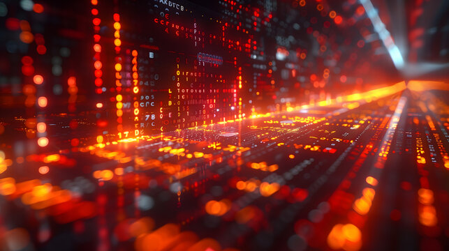 abstract futuristic background with glowing binary code and data flowing on a digital screen high-tech cyber technology