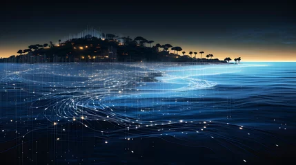 Fotobehang Digital technology navigating future trajectories in the AI-landscape PPT background © JINYIN
