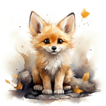 recommend clip art: Watercolor fox sitting on the moon, clipart Illustration, Generative Ai