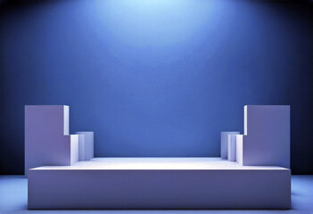 'blue presentation geometric minimal 3d sky background podium product render poduim merchandise pedestal dais showcase showroom stage exhibition platform realistic racked'