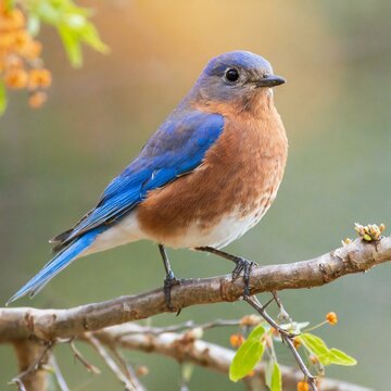 Gorgeous male eastern bluebird perched on a branch