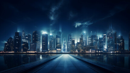 Digital technology dark blue modern city theme poster web page PPT background