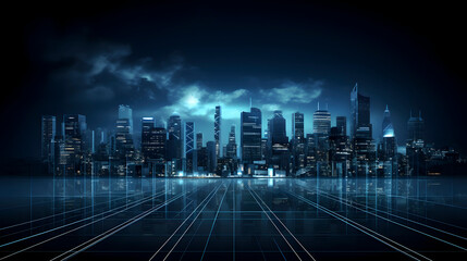 Fototapeta premium Digital technology dark blue modern city theme poster web page PPT background
