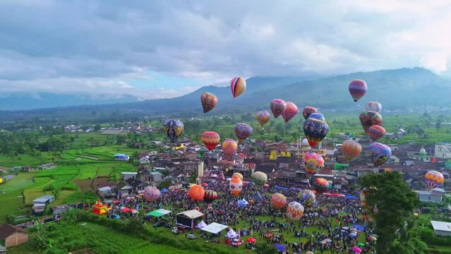 Hot Air Balloon Festival in Wonosobo, Indonesia. Colorfull hot air balloon festival is similar in Cappadocia.