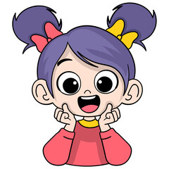 little girl with two braids is laughing