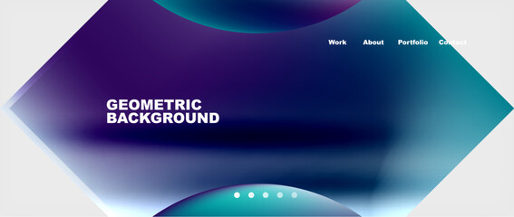 The background features a gradient of purple and azure hues, reminiscent of electric blue and magenta. Circles create a geometric pattern, adding a touch of aqua and violet to the design