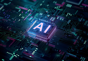 AI brain circuit board icon, Artificial intelligence technological chip