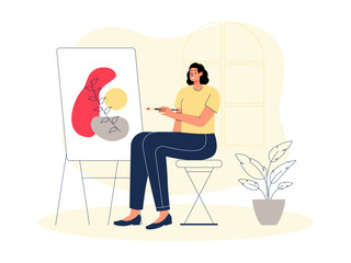 Female draw painting. Craft vector illustration