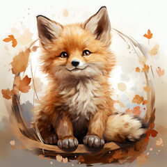 Watercolor fox sitting on the moon, clipart Illustration, Generative Ai