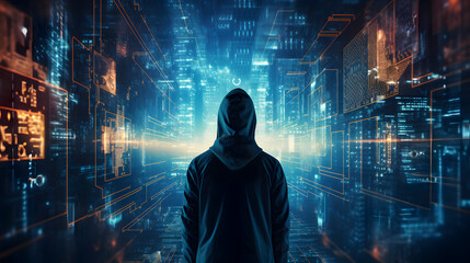 Digital technology blue network security abstract poster web page PPT background