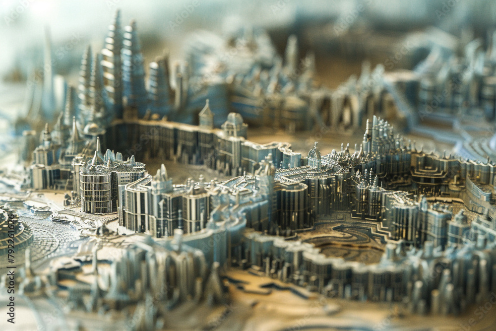 Poster a 3d digital landscape shaped from bitcoin and blockchain structures