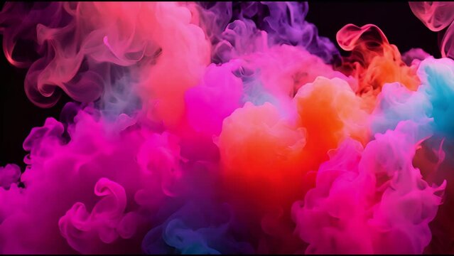 smoke of pink and colorfull powder on white background. Freeze motion of color powder