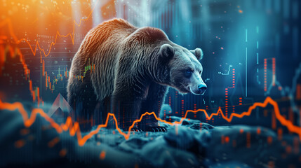 Stock market, bear market. Stocks trending down. - obrazy, fototapety, plakaty