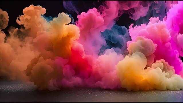 smoke of pink and colorfull powder on white background. Freeze motion of color powder