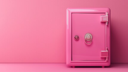 Pink safe door on a vibrant pink background, symbolizing security, privacy, and the concept of safeguarding valuables with a contemporary and stylish aesthetic.