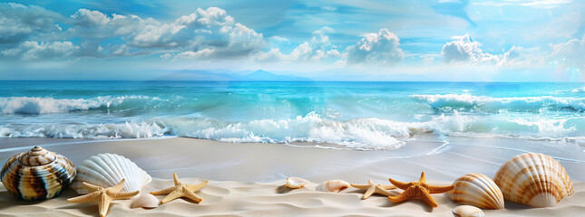 An illustration depicting an exotic place with seas or oceans is ideal for travel agencies selling...