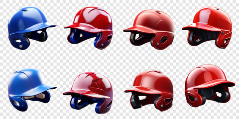 A collection of 3D renderings of baseball player helmets - obrazy, fototapety, plakaty