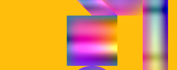 An artistic blurred image featuring a vibrant rainbow of colors on a yellow background. The colors range from purple to magenta, creating a beautiful and colorful pattern within a rectangular shape