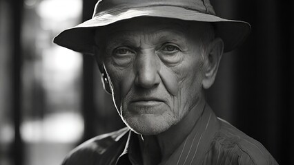 a close-up of an elderly man with Parkinson's, conveying loneliness and depression. This medical stock photo, in 32K hyper-realistic ,human vulnerability for  psychiatric illnesses and mental health - obrazy, fototapety, plakaty