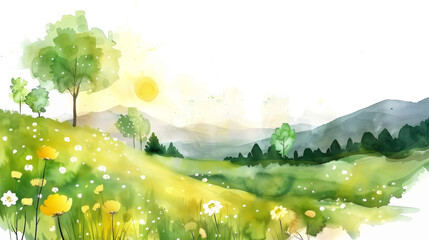 Obraz premium watercolor green hills