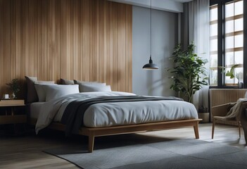 design modern wooden bedroom scandinavian interior Created Minimalist paneling