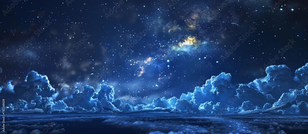 Poster a breathtaking view of a clear night sky adorned with dazzling stars and scattered clouds creating a
