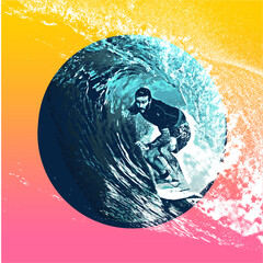 surf, ilustracion, olas, silueta, pegatina, surfista, vector  © fergomez