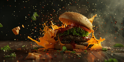 Creative Fast Food Concept Flying Hamburger