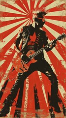 Guitarist Punk Rock Poster, Red and Black Style