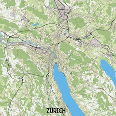 Zurich, Switzerland map poster art - obrazy, fototapety, plakaty