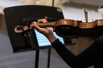 View of playing the violin in the ceremony