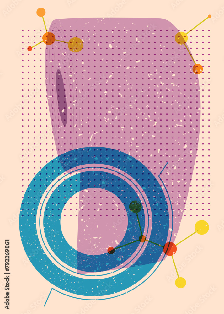 Poster risograph toilet paper with geometric shapes. objects in trendy riso graph print texture style desig