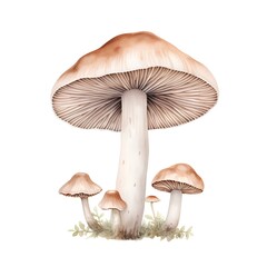 Watercolor illustration of mushrooms. Hand drawn isolated on white background.