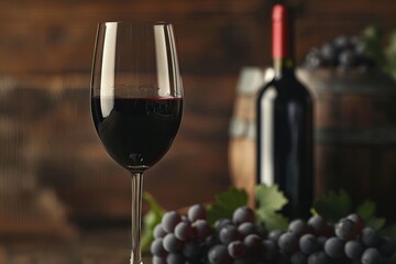Red wine and grapes in the background - obrazy, fototapety, plakaty