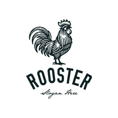 vintage logo rooster hand drawn vector illustration © Dreamer
