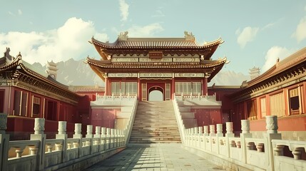 Fototapeta premium Chinese ancient architecture model poster background 